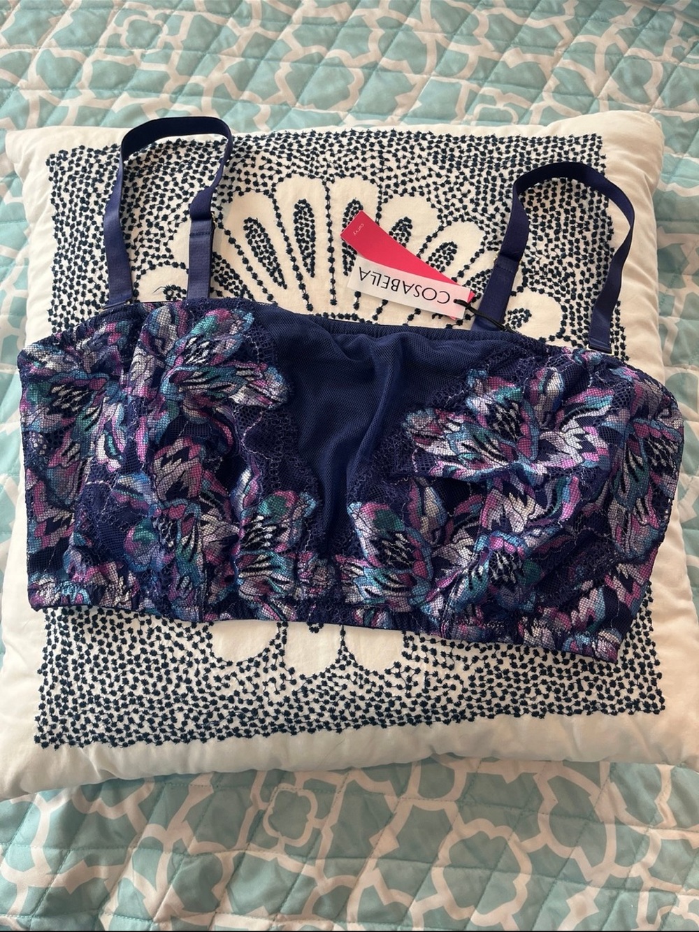 Cosabella Navy Floral Lace Bralette in size curvey large